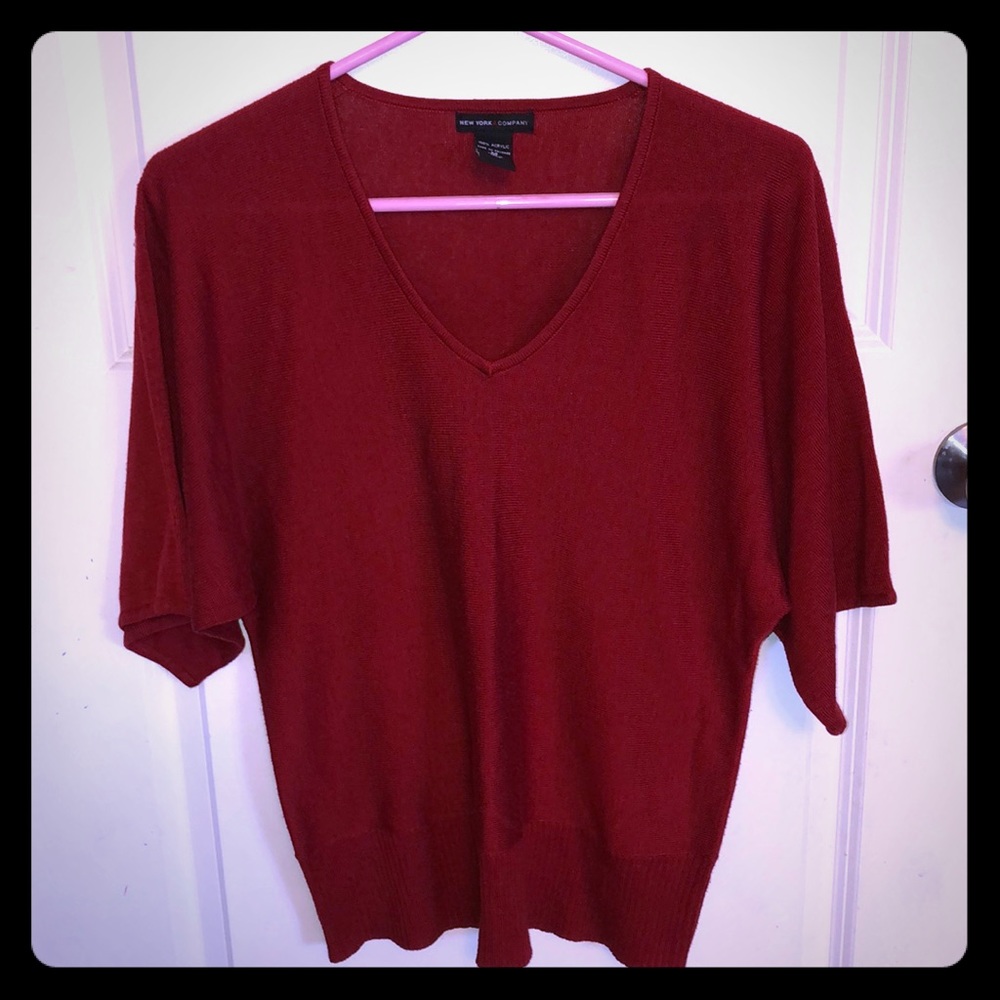 Red Dolman Style Short Sleeve Sweater